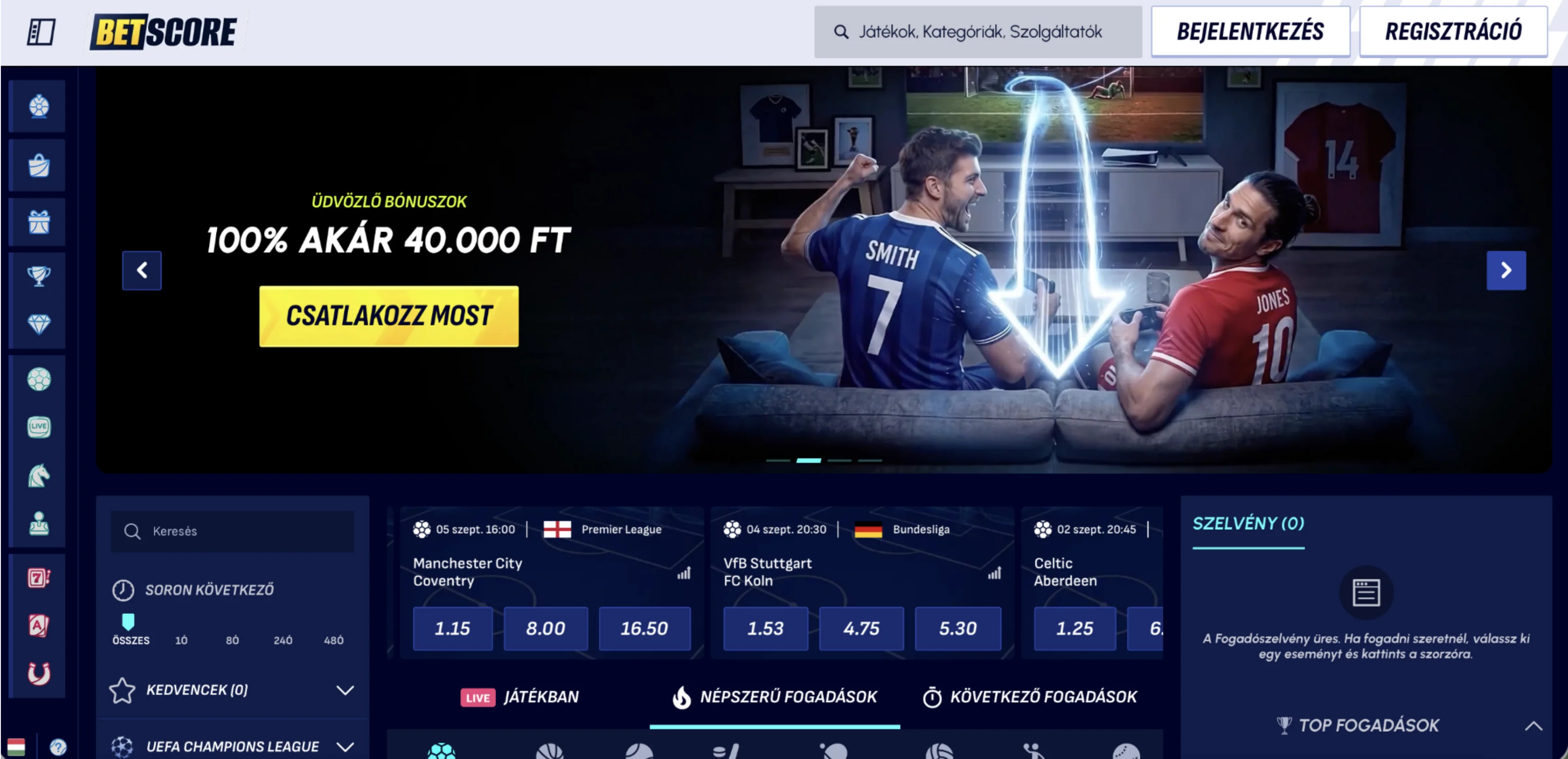 BetScore online sportfogadás és élő oddsok