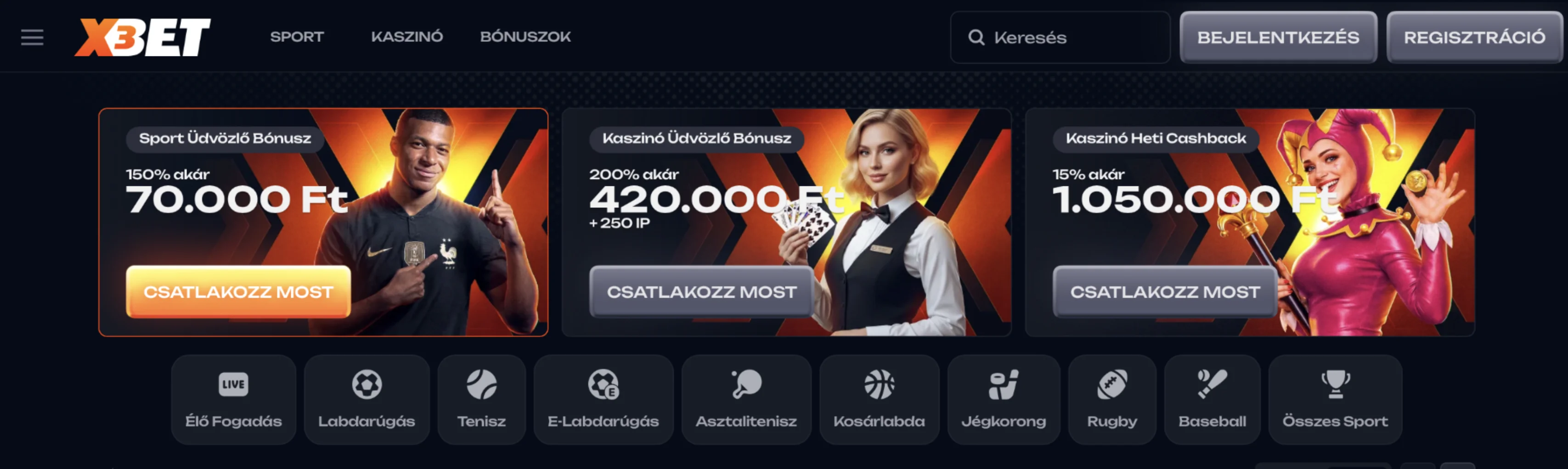 X3Bet online sportfogadás felület